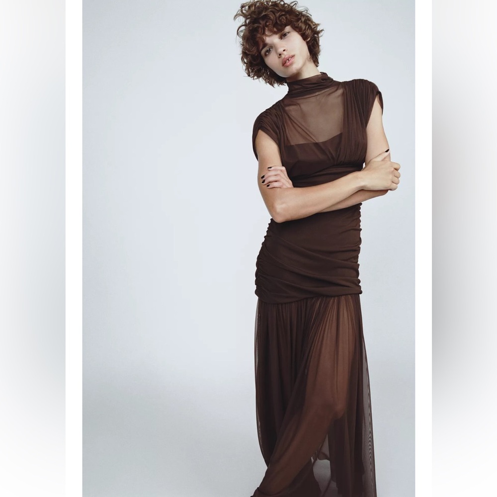 Zara Asymmetrical Brown Dress - Picture 5 of 10